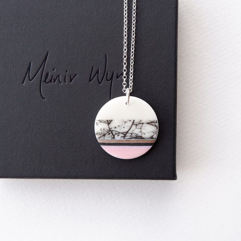 Pink, Black & White Abstract Necklace