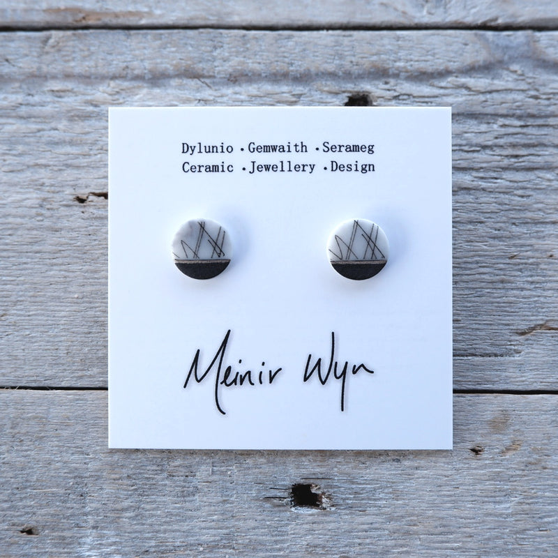Medium Linear Porcelain & Platinum Studs