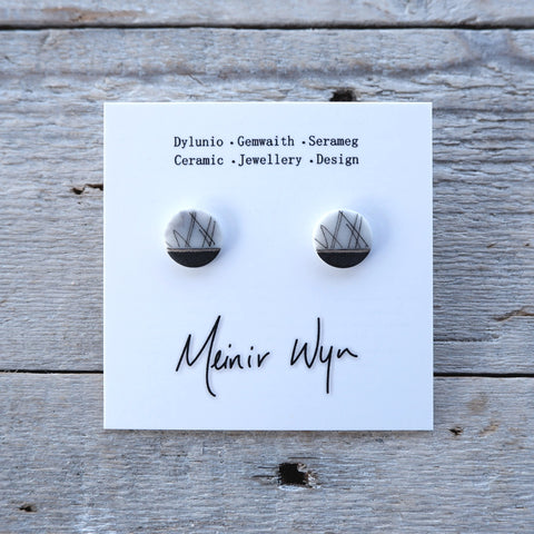 Medium Linear Porcelain & Platinum Studs