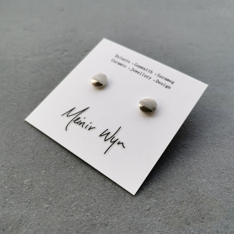 Small Marbled Porcelain & Platinum Studs