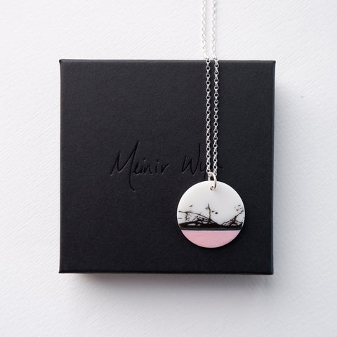 Pink, Black & White Abstract Necklace